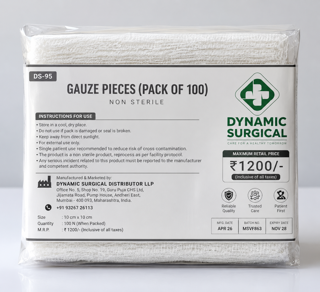 Non-Sterile 10x10 cm 8-ply Gauze – 100 pcs Packet